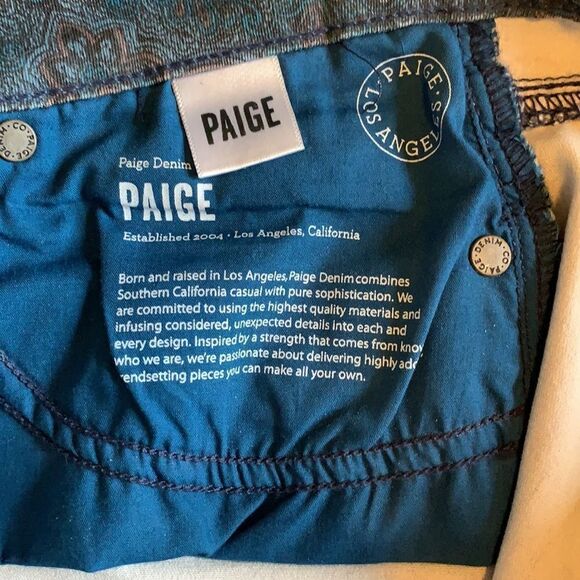 PAIGE Women’s Verdugo Ultra Skinny Paisley Print Denim Jeans Blue/Brown Size 27 - Picture 11 of 12